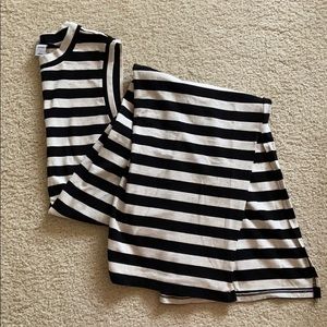 Black striped tight maxi dress with slit